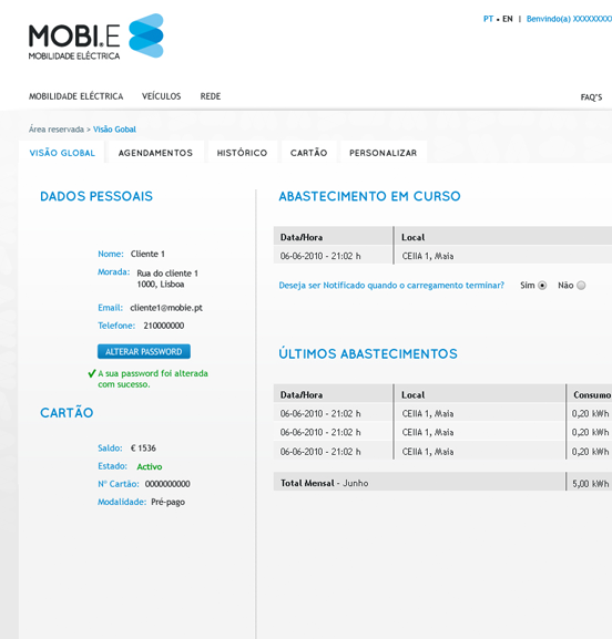 Webpage of the logged in area of the electric mobility portal